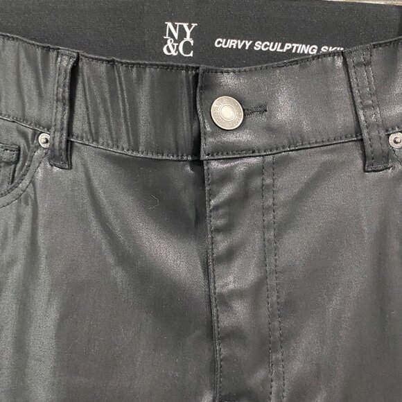 NY&C Curvy Sculpting Skinny Pants Black Faux Leather Size 14 - Picture 3 of 6
